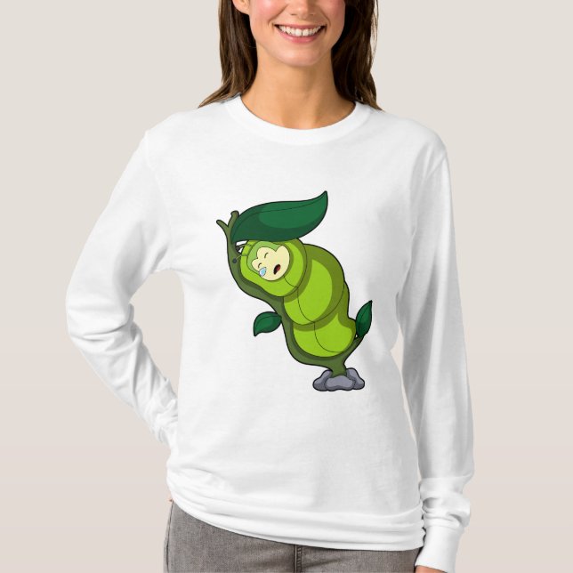 T-shirt La chenille au coucher avec la feuille (Devant)