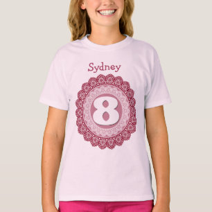 T-shirt La dentelle de fille de 8 anniversaires entoure le