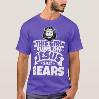T-shirt La fille court sur Jésus et les ours Premium