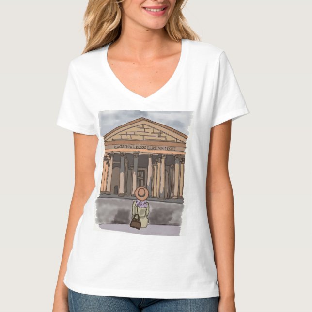 T-shirt La fille est assise devant le Panthéon à Rome. (Devant)