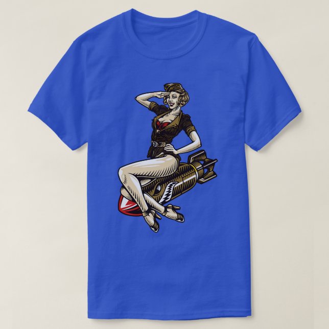 T-shirt La fille qui monte une épingle de l'aviation vinta (Design devant)