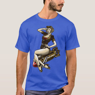 T-shirt La fille qui monte une épingle de l'aviation vinta