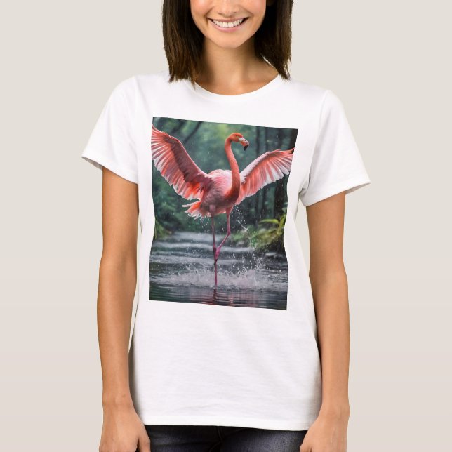 T-shirt La grâce en vol : Le Flamant rose rose (Devant)