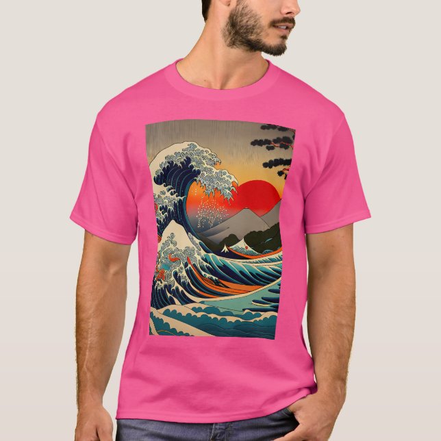 T-shirt La Grande Vague Au Large De Kanagawa À Dusk Active (Devant)