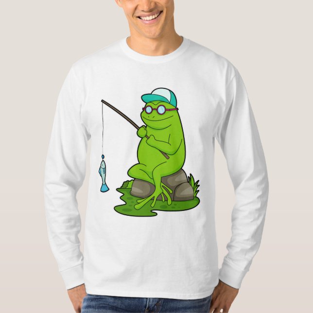 T-shirt La grenouille comme pêcheur avec la canne à pêche  (Devant)