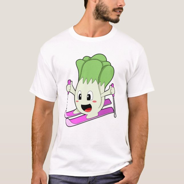 T-shirt La laitue comme skieur avec ski (Devant)