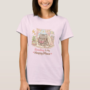T-shirt La lecture est mon endroit heureux Mignon Kitty Ch