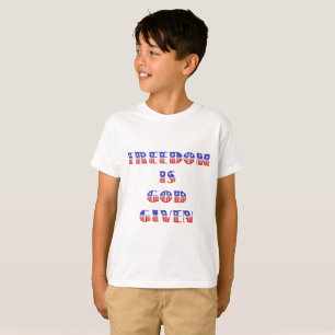T-shirt La liberté est Dieu donné, blanc rouge et bleu