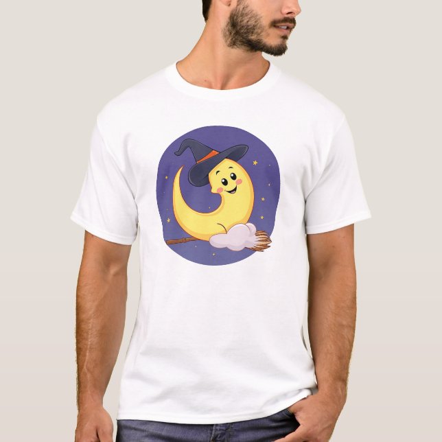 T-shirt La lune porte une sorcière casquette (Devant)
