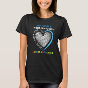 T-shirt La lutte de mon fils Blue Autism Awareness Puzzle