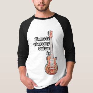 T-shirt La maison est là où est ma guitare. guitare marron