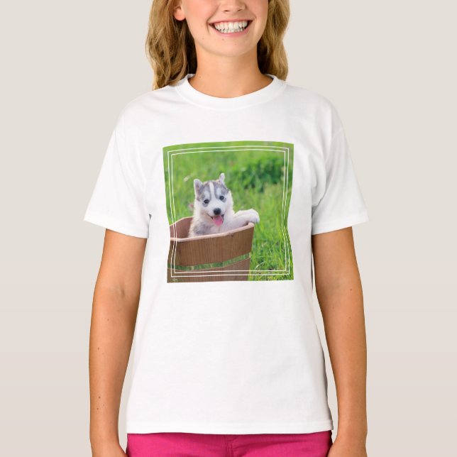 T-shirt La marionnette sibérienne Husky dans un pot (Devant)