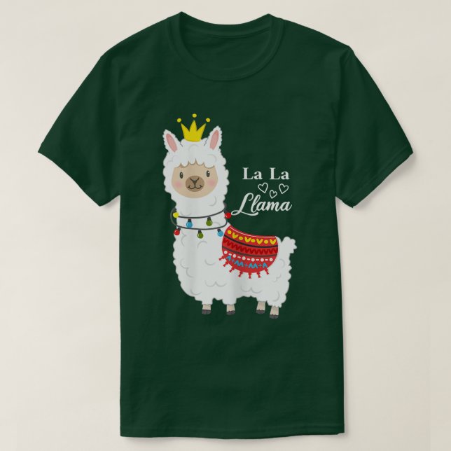 T-shirt La mignonne lama avec une couronne et des lumières (Design devant)