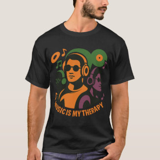 T-shirt La musique est ma thérapie - casques rétro Trio T-