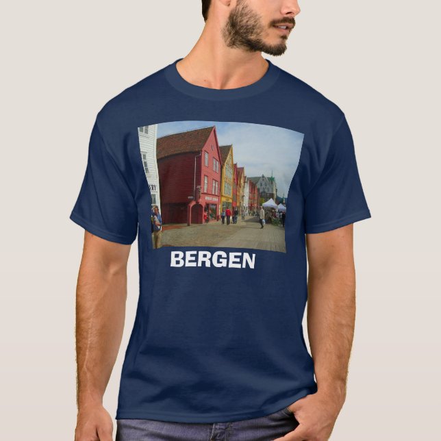 T-shirt La Norvège, Bergen, bâtiments peints traditionnels (Devant)