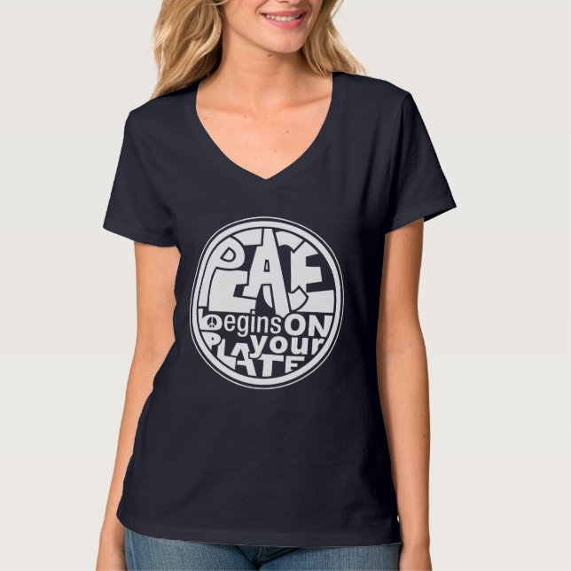 T-shirt La paix végétalienne de slogan commence de votre (Devant)