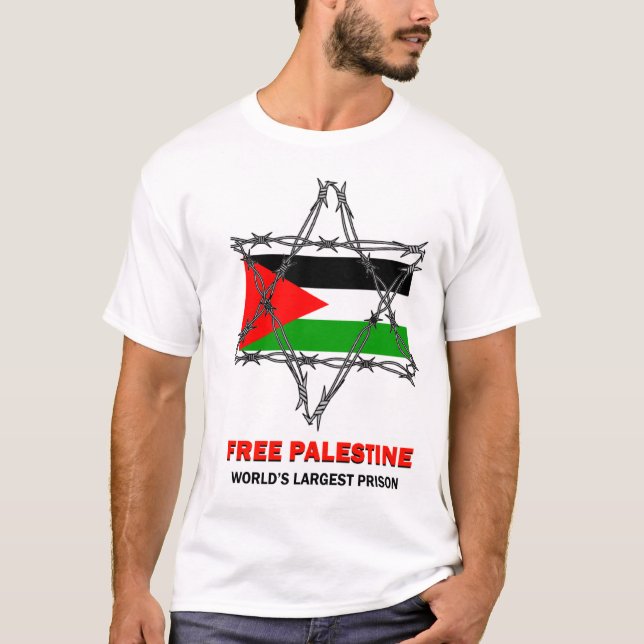T-shirt LA PALESTINE LIBRE : La plus grande prison du (Devant)