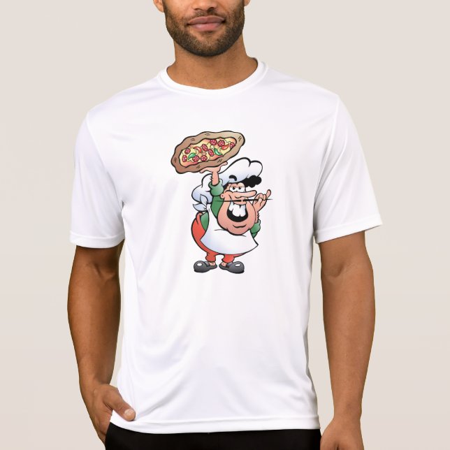 T-shirt La pièce en t active des hommes de Baker de pizza (Devant)