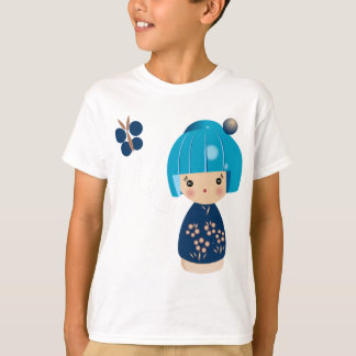 T-shirt La pièce en t de Kokeshi des enfants bleus de