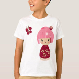 T-shirt La pièce en t de Kokeshi des enfants roses de