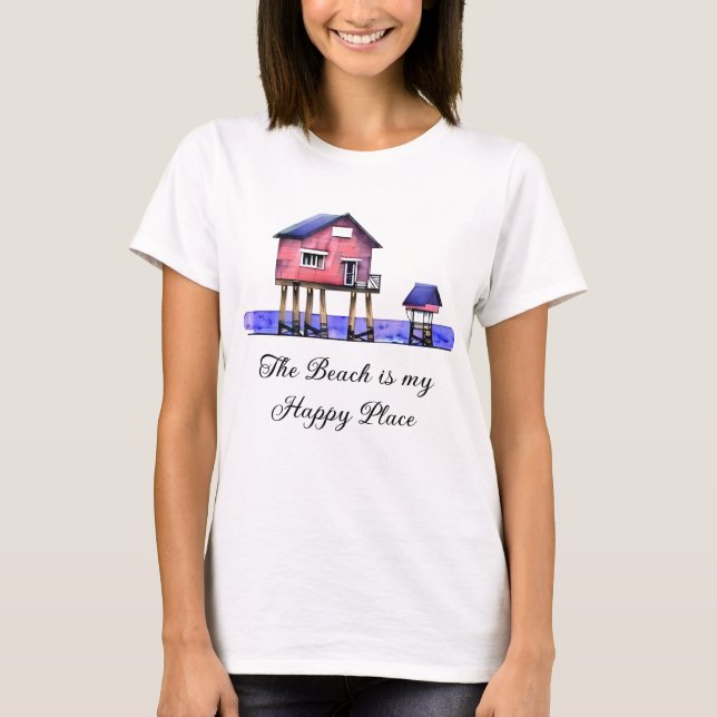T-shirt La plage est mon endroit heureux (Devant)