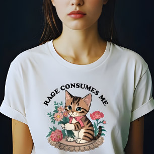 T-shirt La Rage Me Consume Chat Fleur Mignon Chat Mème