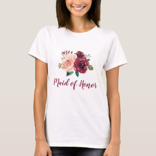 T-shirt La servante d'honneur Floral Blush Burgundy Rose r