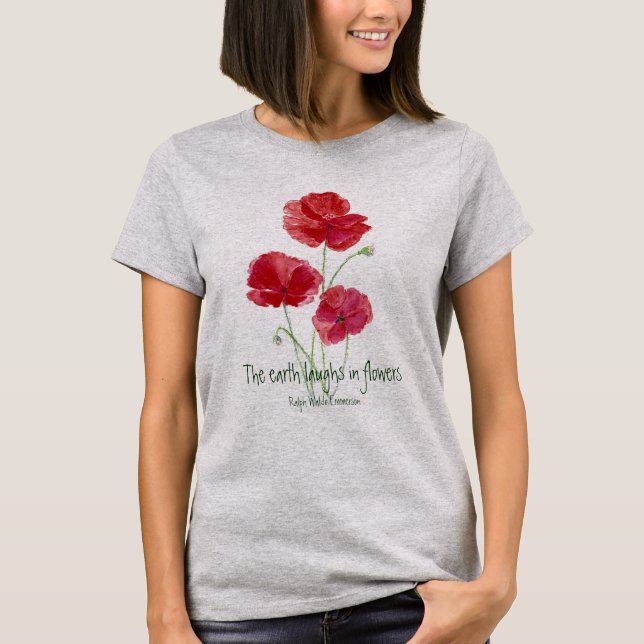 T-shirt La Terre rit dans Citation de fleurs, Pépites roug (Devant)