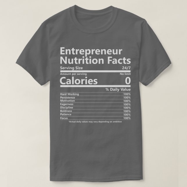 T-shirt La valeur nutritive Motivation du succès de l'entr (Design devant)