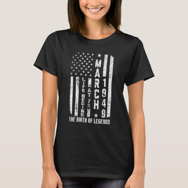 T-shirt La Vie Commence À 73 Né En Mars 1949 L'Année De L (Devant)