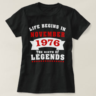 T-shirt La vie commence l'anniversaire en novembre 1976