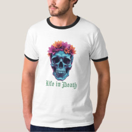 T-shirt La vie en mort, en fleurs en bleu