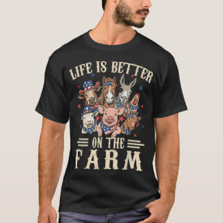 T-shirt La vie est meilleure à la ferme 4 juillet patrioti