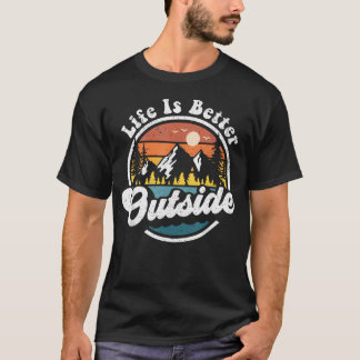 T-shirt La vie est meilleure à l'extérieur Rétro Randonnée