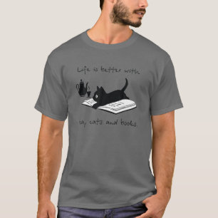 T-shirt La Vie Est Meilleure Avec Le Thé Chats Et Livres D