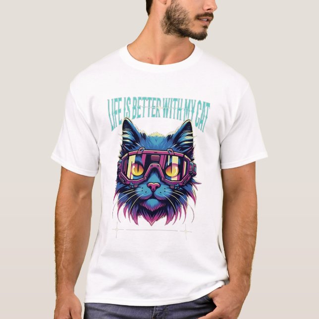 T-shirt La vie est meilleure avec mon chat - Amoureux des  (Devant)
