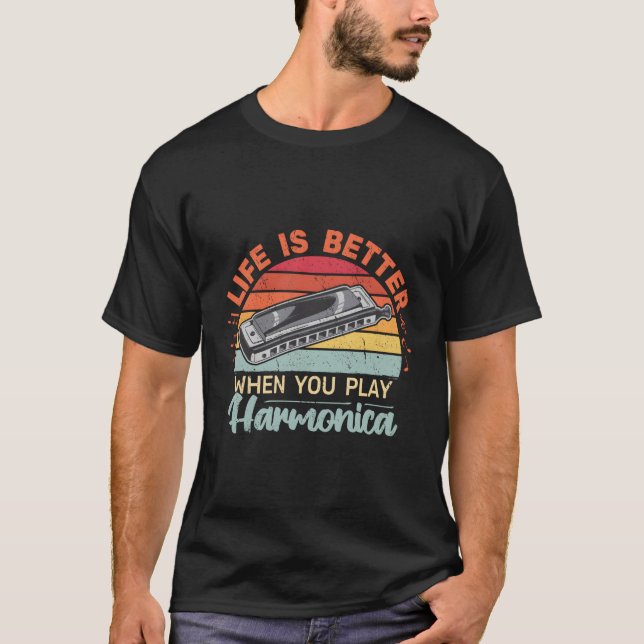 T-shirt La Vie Est Meilleure Quand Vous Jouez Harmonica Re (Devant)