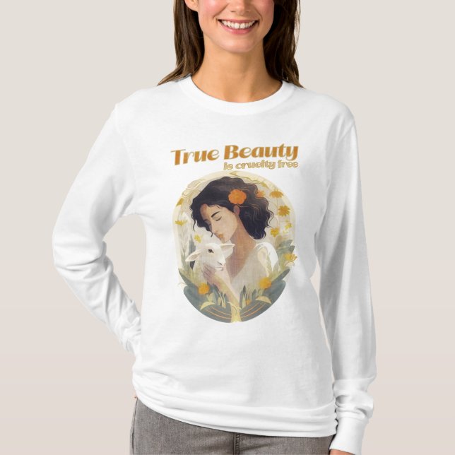 T-shirt La vraie beauté est sans cruauté - Vegan - (Devant)