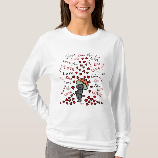 T-shirt Labrador et pluie noirs des coeurs (Devant)