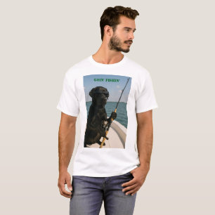 T-shirt Labrador noir "Aller à la pêche " amusant