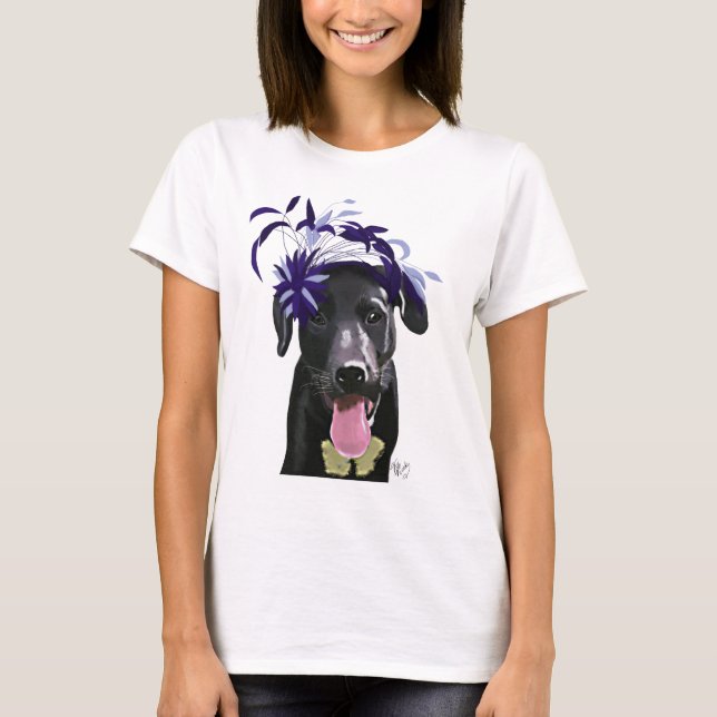T-shirt Labrador Noir avec ventilateur bleu (Devant)
