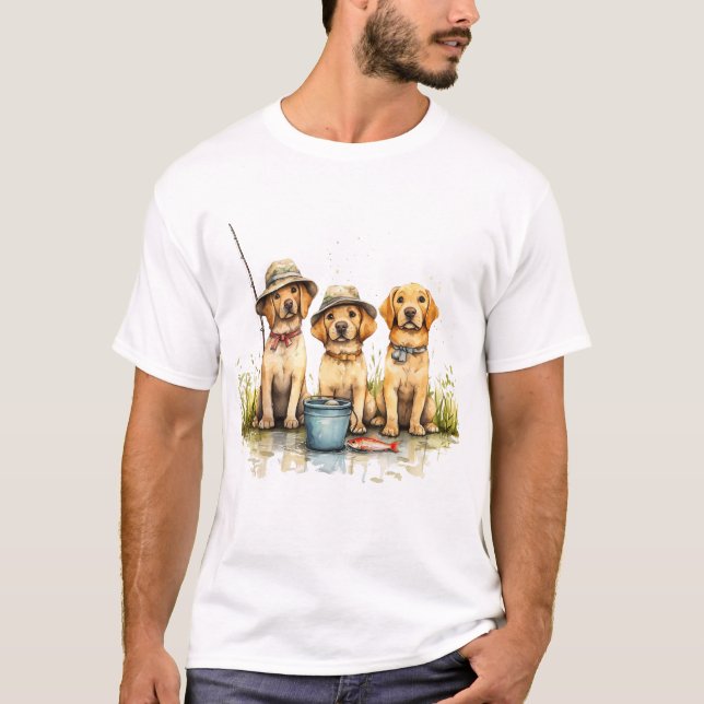 T-shirt Labrador Retriever Dogs Fishing (Devant)