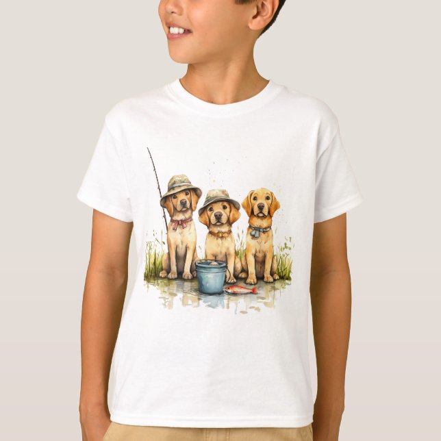 T-shirt Labrador Retriever Dogs Fishing (Devant)