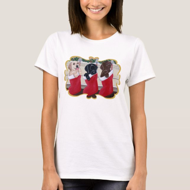 T-shirt Labrador Retriever Puppies de Noël Peinture (Devant)
