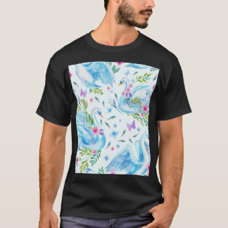 T-shirt Lac de cygne, aquarelle mignonne motif sans coutur