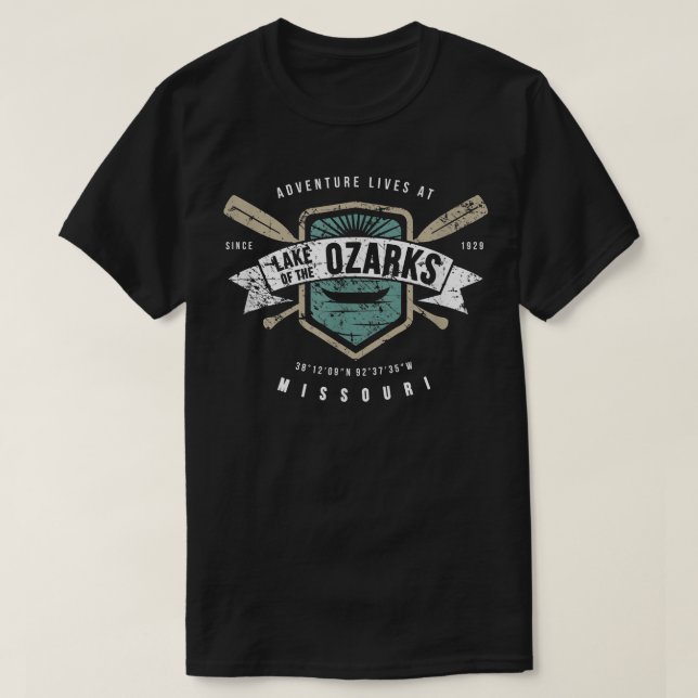 T-shirt Lac des Ozarks Missouri, Camping de bateaux de pêc (Design devant)