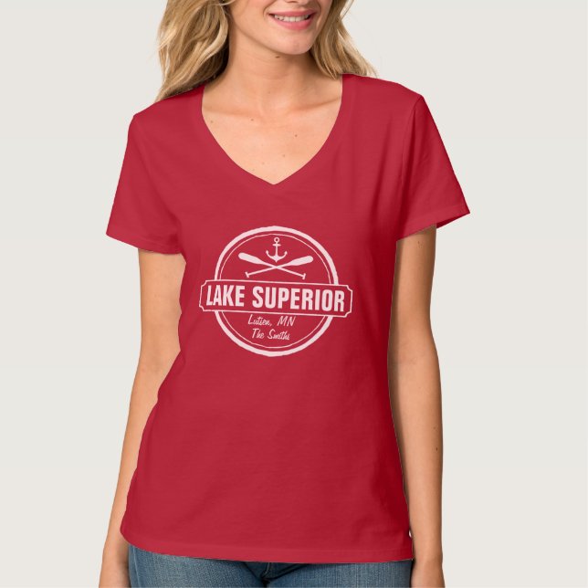 T-shirt Lac Supérieur, ville sur mesure, nom, ancre, pagai (Devant)