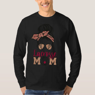 T-shirt Lacrosse Maman Messy Bun Empreinte de léopard Lax 