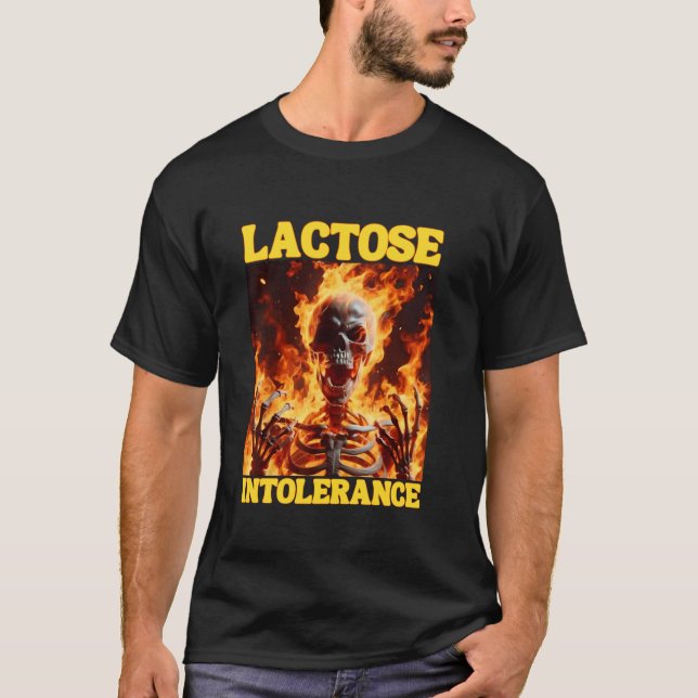 T-shirt Lactose Intolérant Drôle Cringe Dur Skeleton Mème (Devant)