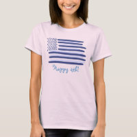 Ladies Happy 4th blue American flag tee